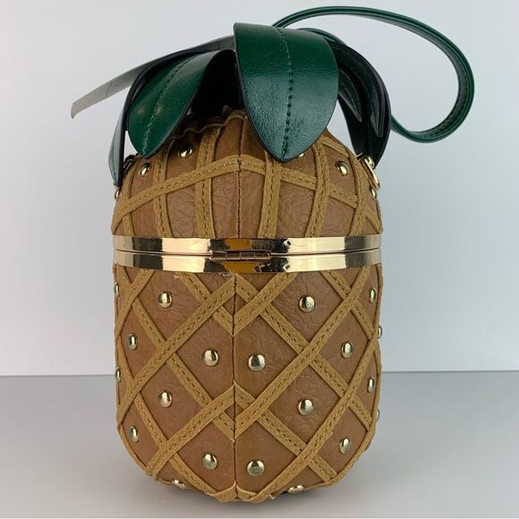 NWT Unique Pineapple Shaped Small Faux Leather Studded Crossbody Handbag - Picture 4 of 12